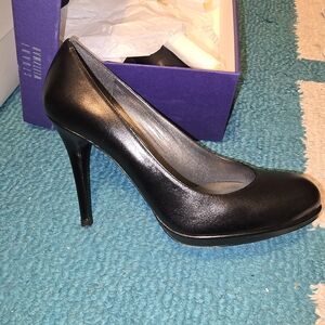 Stuart Weitzman Platswoon Black Leather Heels